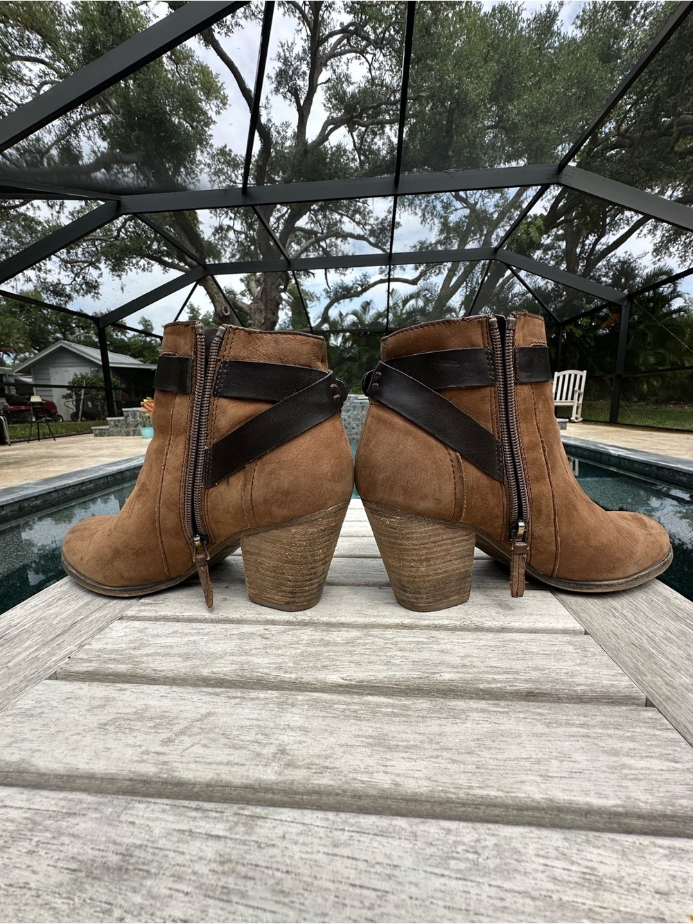 Franco Sarto Size 9 - Brown Leather DOTTY Ankle Boots Cowboy Boots Western Boho